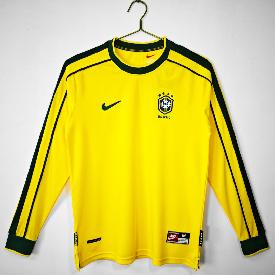 1998 Maillot Brésil Domicile Rétro Manches Longues