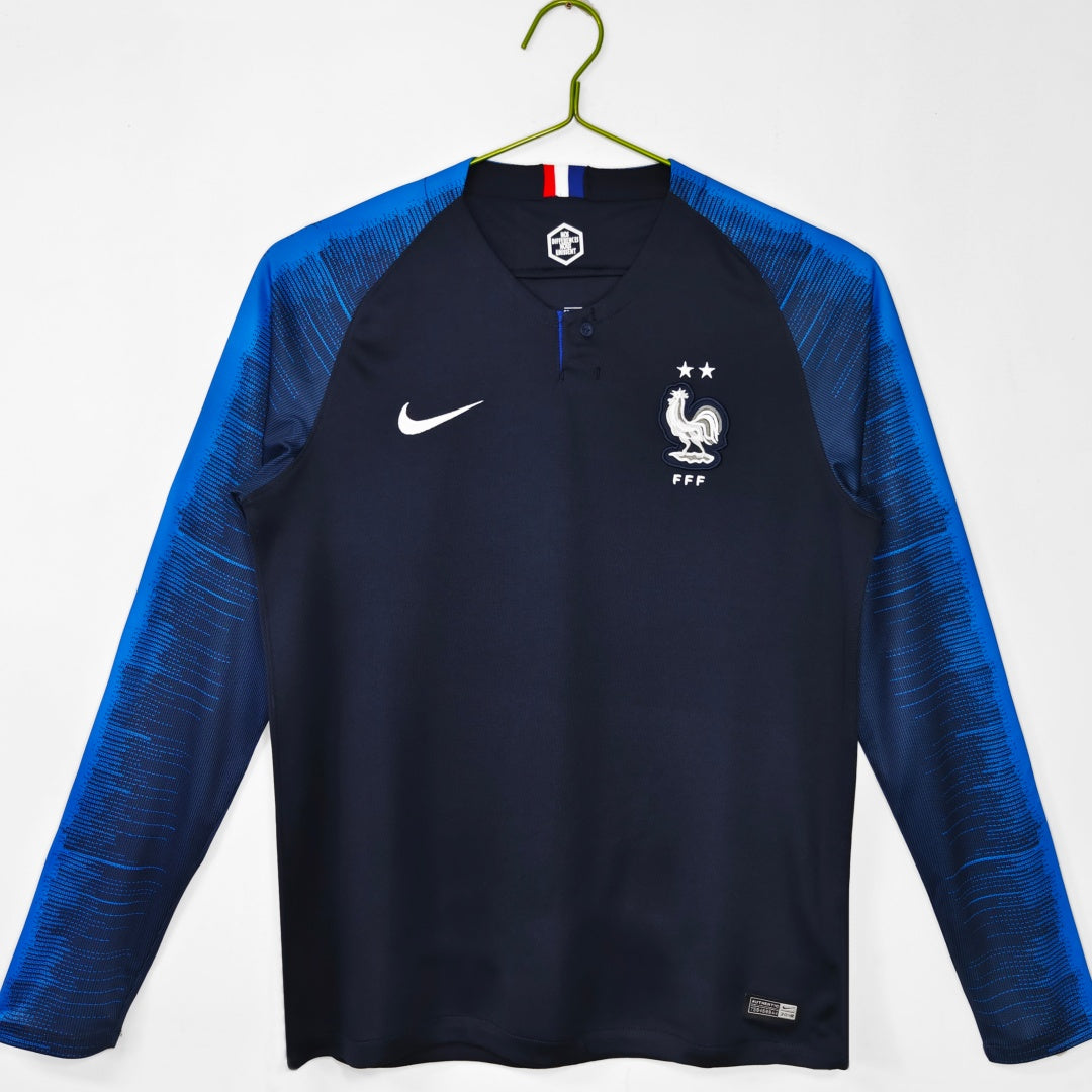 2018 Maillot Retro France Domicile Manches Longues